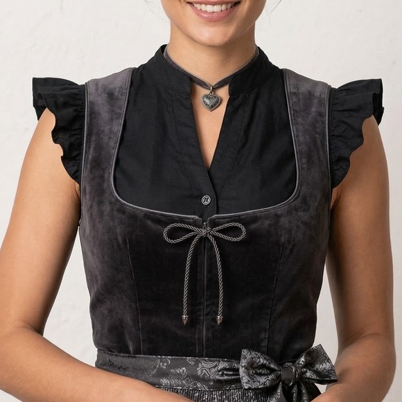 Molliwater Other - New XL Black Ruffle Sleeve Dirndl Undershirt Top Oktoberfest V Neck Blouse